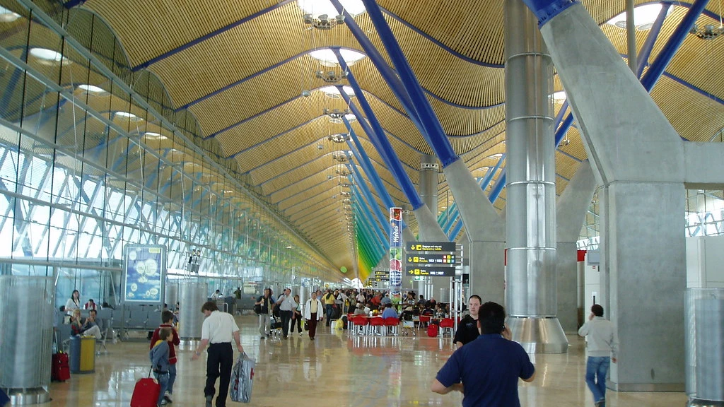 Madrid Barajas Airport terminal exterior for no-deposit car rental pickup