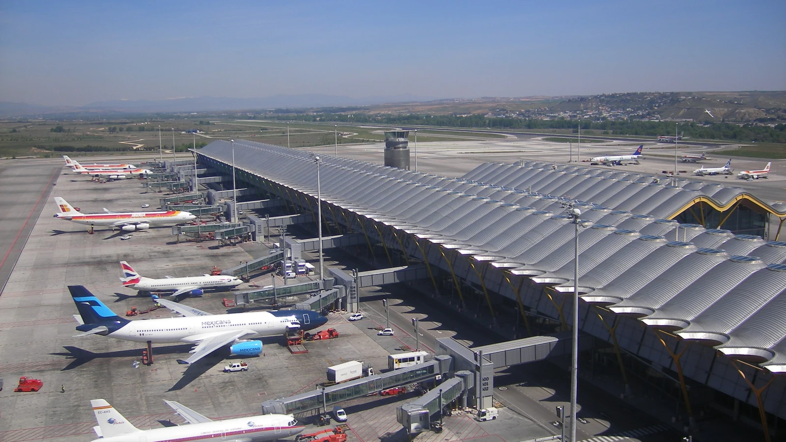 Fuel station and car return zone near Madrid Barajas Airport terminal
